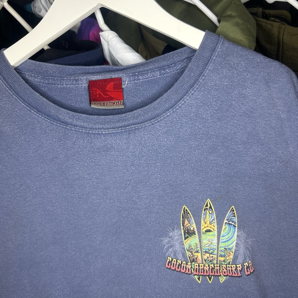 Vintage 90s Cocoa Beach Florida Faded Blue Surf Tee XL - Picture 4 of 4
